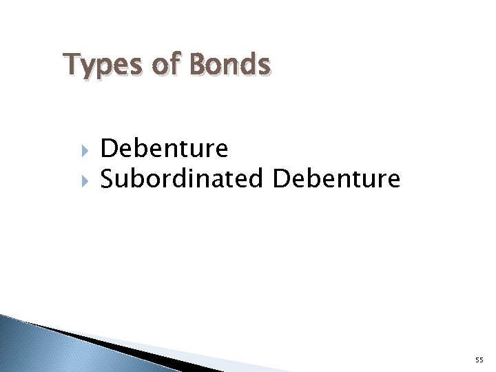 Types of Bonds Debenture Subordinated Debenture 55 