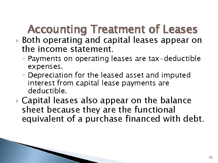  Accounting Treatment of Leases Both operating and capital leases appear on the income