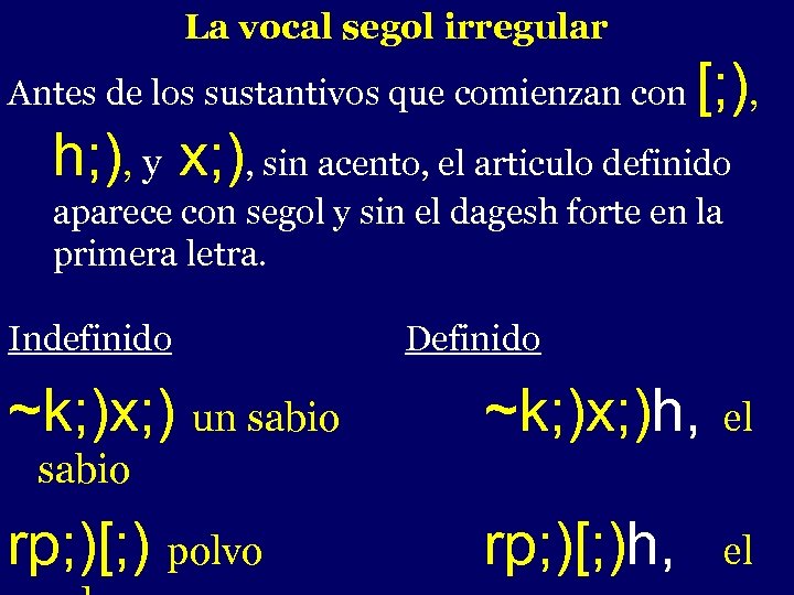 La vocal segol irregular Antes de los sustantivos - comienzan con que [; ),