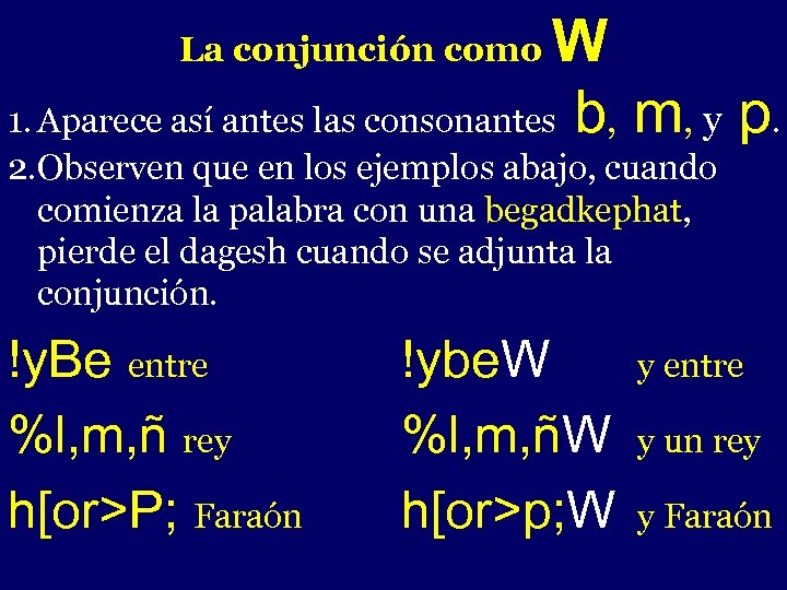 W 1. Aparece así antes las consonantes b, m, y p. La conjunción como
