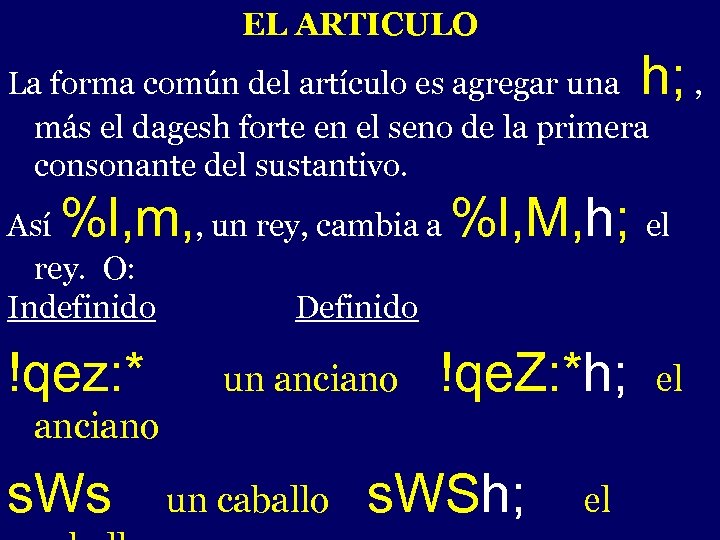 EL ARTICULO La forma común del artículo es agregar una más el dagesh forte
