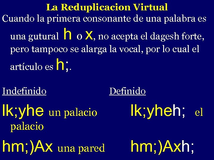 La Reduplicacion Virtual Cuando la primera consonante de una palabra es - h x