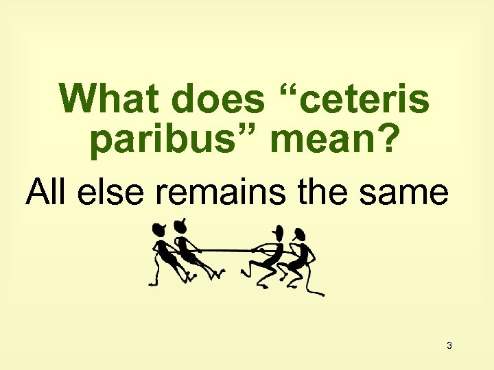 What does “ceteris paribus” mean? All else remains the same 3 