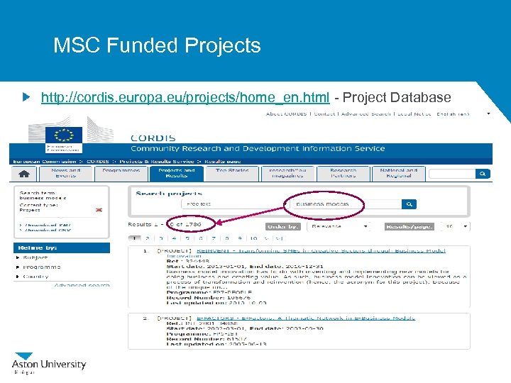 MSC Funded Projects http: //cordis. europa. eu/projects/home_en. html - Project Database 