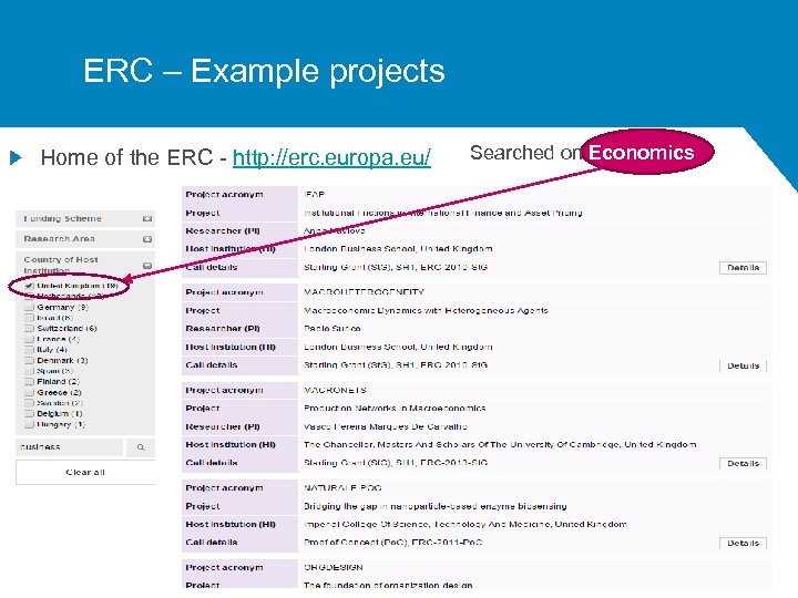 ERC – Example projects Home of the ERC - http: //erc. europa. eu/ Searched