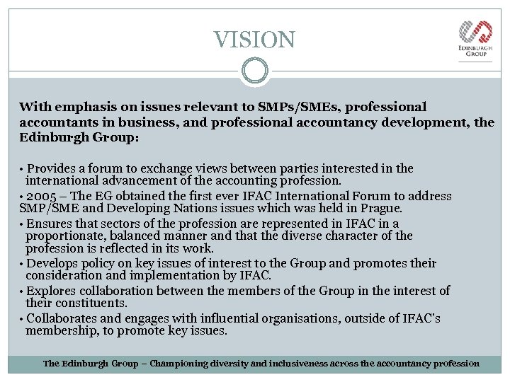 VISION With emphasis on issues relevant to SMPs/SMEs, professional accountants in business, and professional
