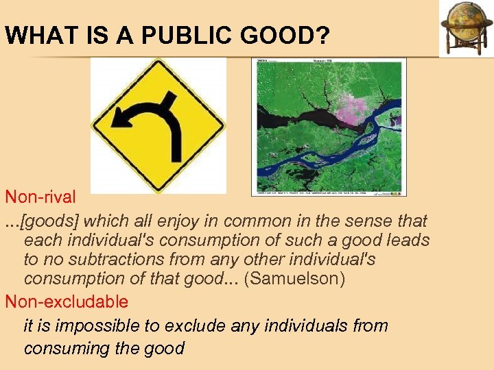 WHAT IS A PUBLIC GOOD? Non-rival. . . [goods] which all enjoy in common