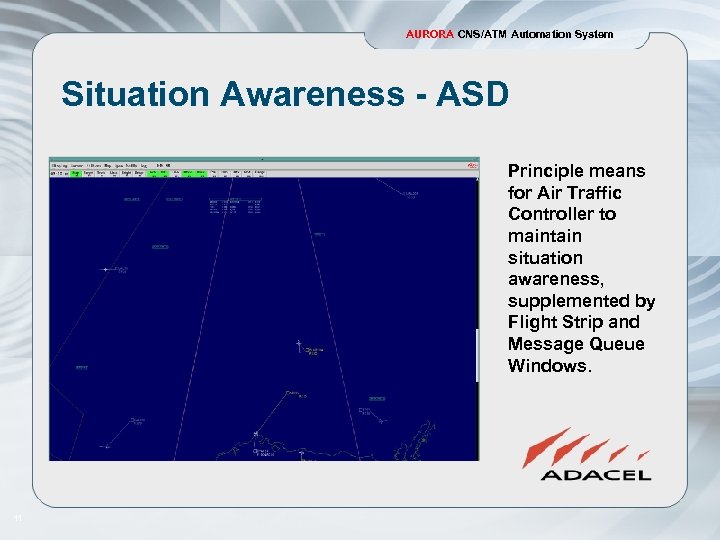 AURORA CNS/ATM Automation System Situation Awareness - ASD Principle means for Air Traffic Controller