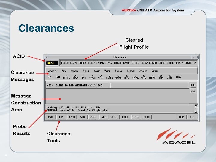 AURORA CNS/ATM Automation System Clearances Cleared Flight Profile ACID Clearance Messages Message Construction Area