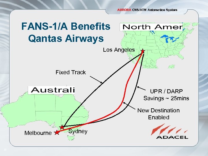 AURORA CNS/ATM Automation System FANS-1/A Benefits Qantas Airways Los Angeles Fixed Track UPR /