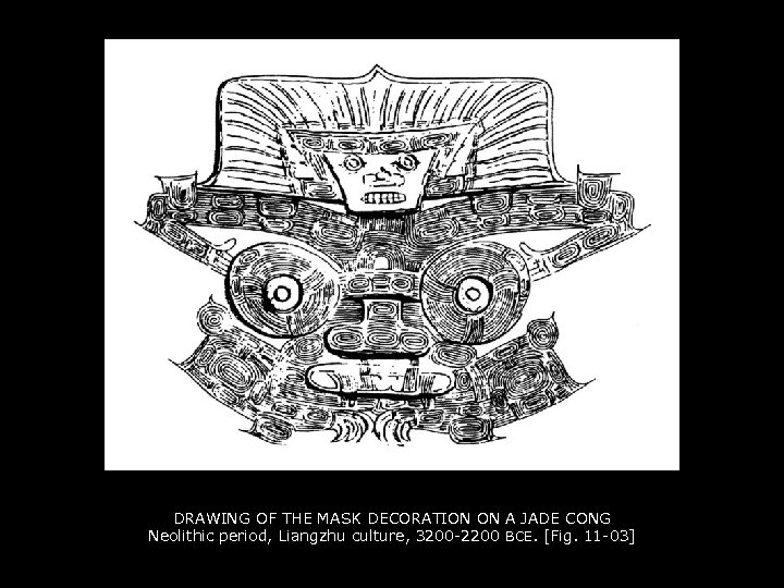 DRAWING OF THE MASK DECORATION ON A JADE CONG Neolithic period, Liangzhu culture, 3200
