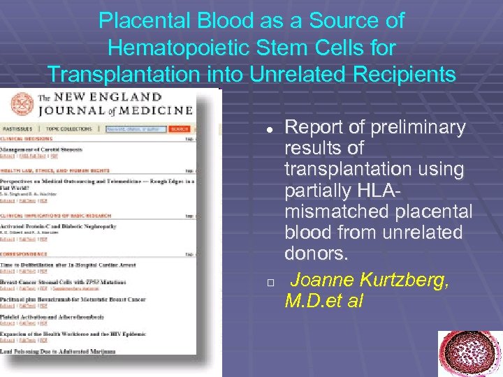 Placental Blood as a Source of Hematopoietic Stem Cells for Transplantation into Unrelated Recipients