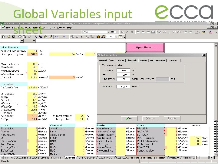 Global Variables input sheet 