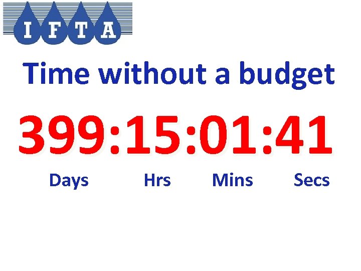 Time without a budget 399: 15: 01: 41 Days Hrs Mins Secs 