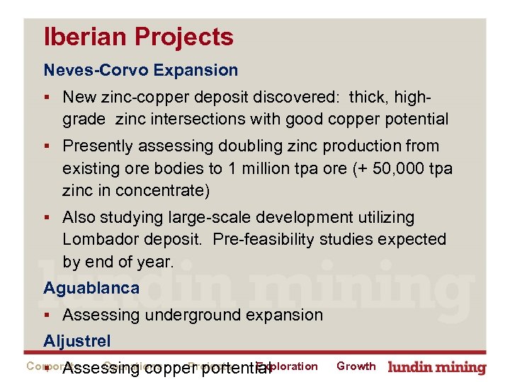 Iberian Projects Neves-Corvo Expansion § New zinc-copper deposit discovered: thick, high- grade zinc intersections