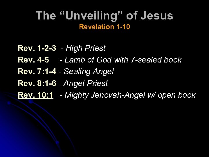 The “Unveiling” of Jesus Revelation 1 -10 Rev. 1 -2 -3 - High Priest