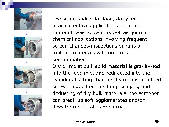 The sifter is ideal for food, dairy and pharmaceutical applications requiring thorough wash-down, as