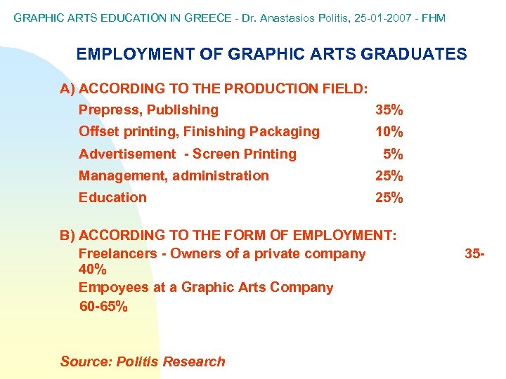 GRAPHIC ARTS EDUCATION IN GREECE - Dr. Anastasios Politis, 25 -01 -2007 - FHM