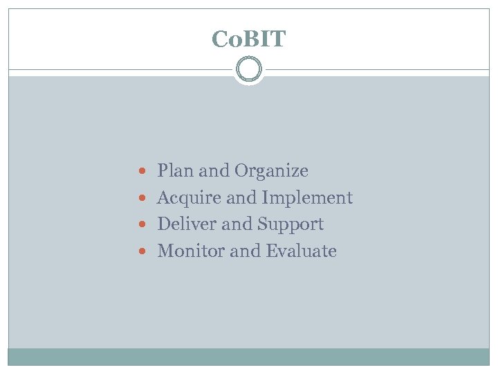 Co. BIT Plan and Organize Acquire and Implement Deliver and Support Monitor and Evaluate