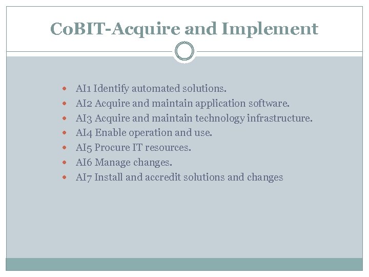 Co. BIT-Acquire and Implement AI 1 Identify automated solutions. AI 2 Acquire and maintain