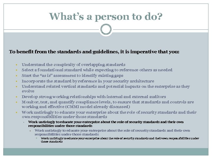 What’s a person to do? To benefit from the standards and guidelines, it is