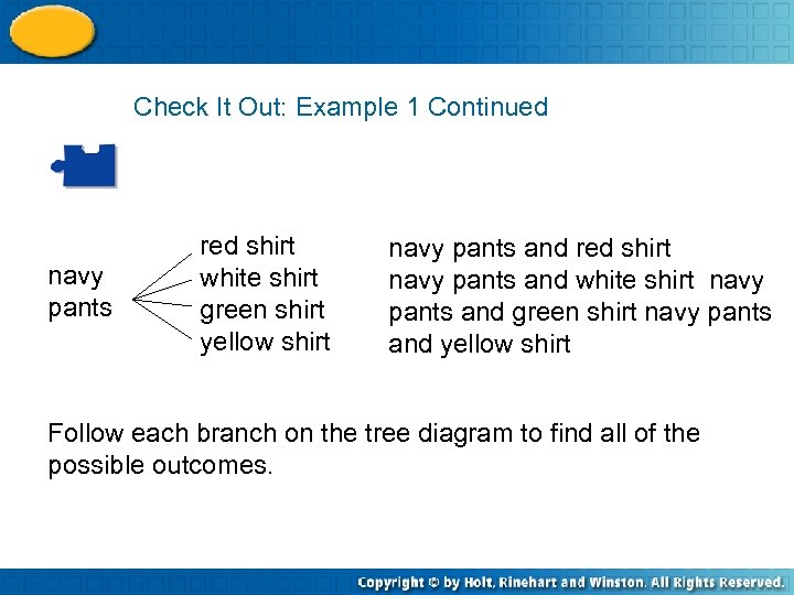 Check It Out: Example 1 Continued navy pants red shirt white shirt green shirt