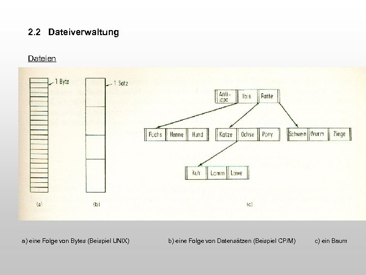 2. 2 Dateiverwaltung Dateien a) eine Folge von Bytes (Beispiel UNIX) b) eine Folge