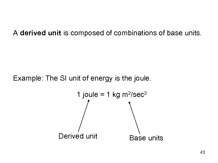 A derived unit is composed of combinations of base units. Example: The SI unit