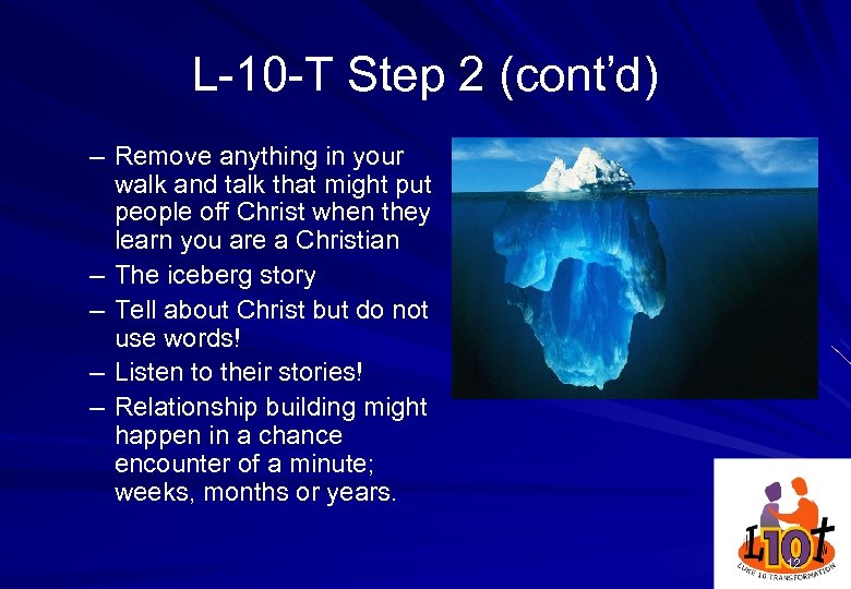 L-10 -T Step 2 (cont’d) – Remove anything in your walk and talk that