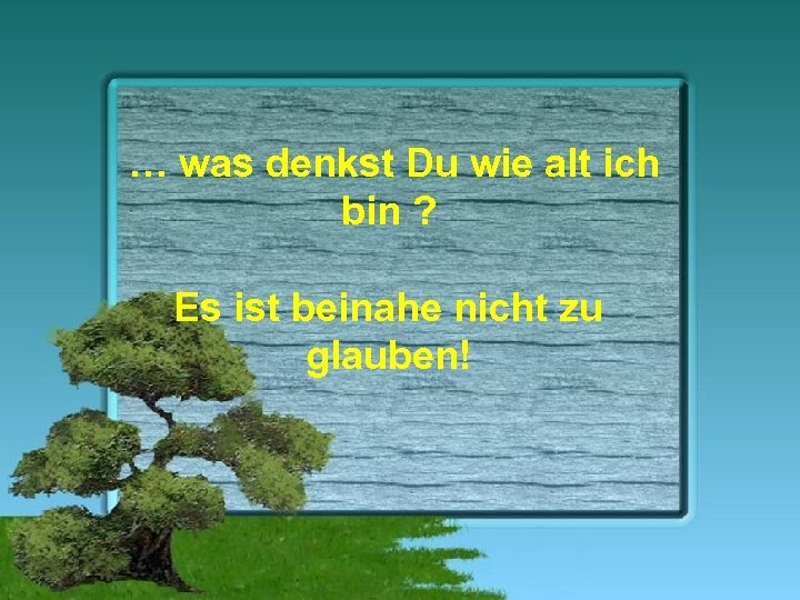 … was denkst Du wie alt ich bin ? Es ist beinahe nicht zu