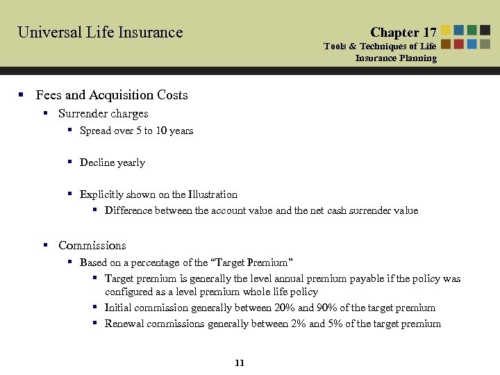 Universal Life Insurance Chapter 17 Tools & Techniques of Life Insurance Planning § Fees