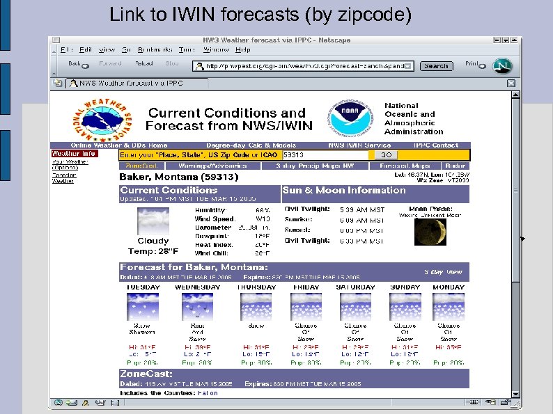 Link to IWIN forecasts (by zipcode) 