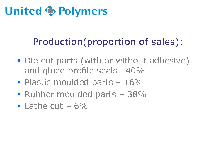 Production(proportion of sales): § Die cut parts (with or without adhesive) and glued profile