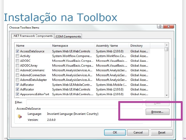 Instalação na Toolbox 18/03/2018 34 