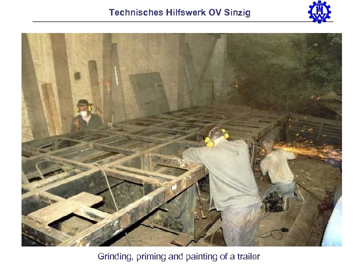 Technisches Hilfswerk OV Sinzig Grinding, priming and painting of a trailer 