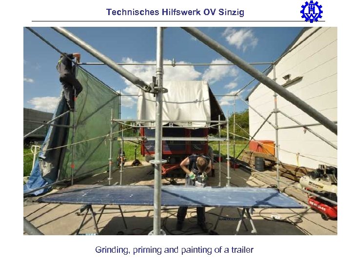 Technisches Hilfswerk OV Sinzig Grinding, priming and painting of a trailer 