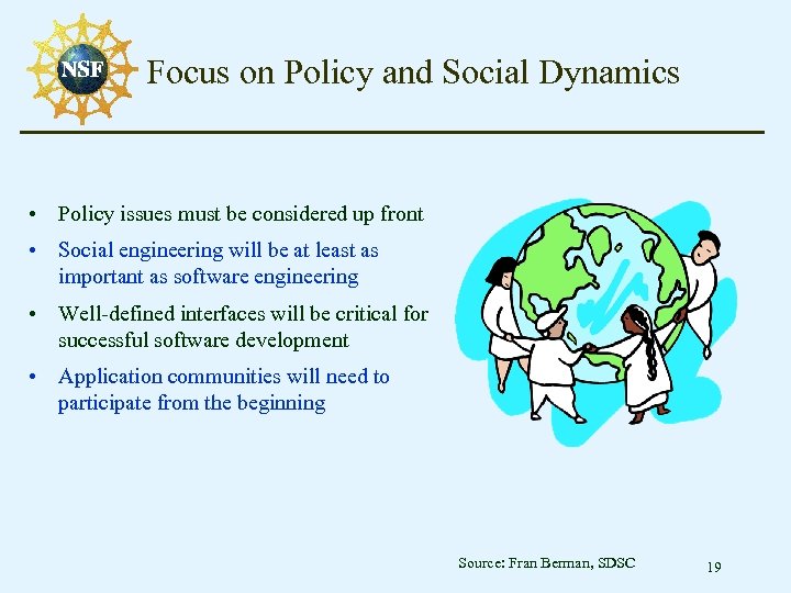 Focus on Policy and Social Dynamics • Policy issues must be considered up front