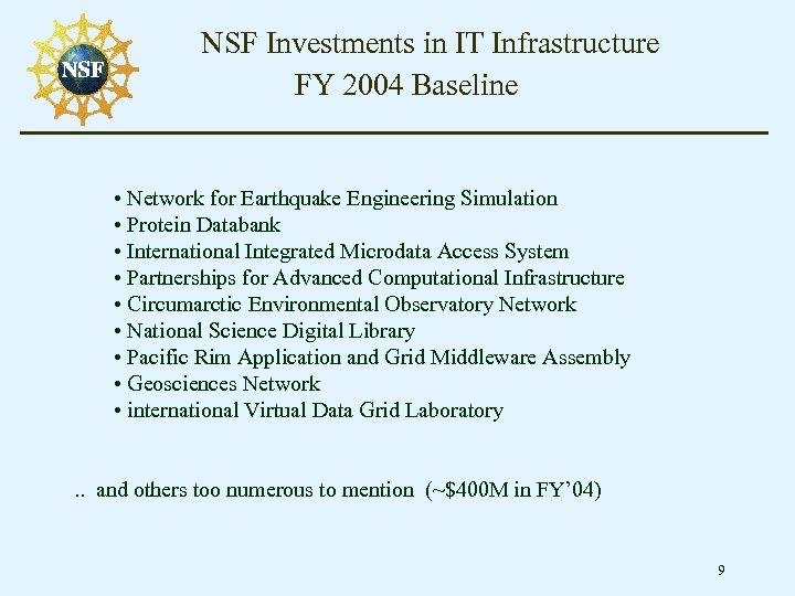 NSF Investments in IT Infrastructure FY 2004 Baseline • Network for Earthquake Engineering Simulation