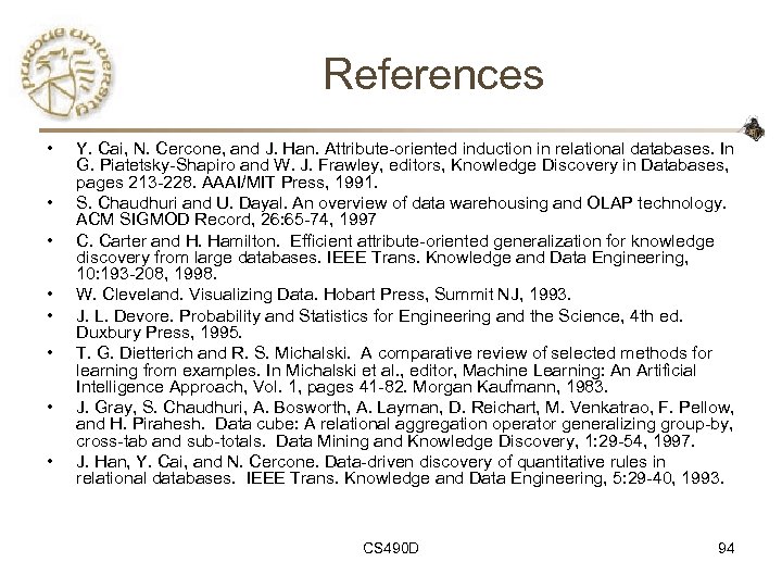 References • • Y. Cai, N. Cercone, and J. Han. Attribute-oriented induction in relational