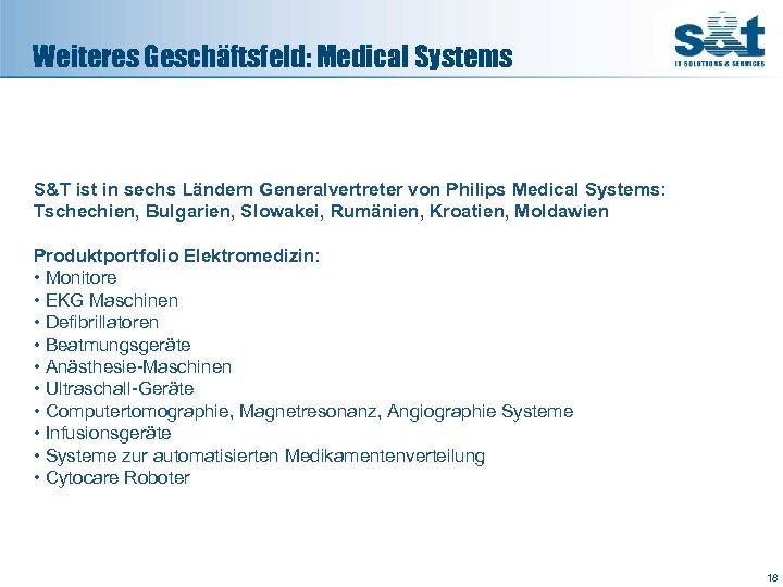 Weiteres Geschäftsfeld: Medical Systems S&T ist in sechs Ländern Generalvertreter von Philips Medical Systems: