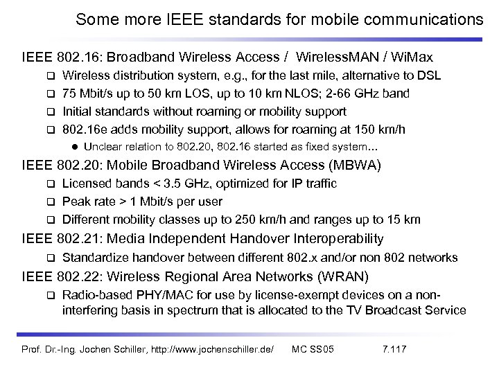 Some more IEEE standards for mobile communications IEEE 802. 16: Broadband Wireless Access /