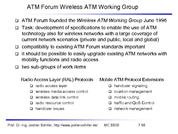 ATM Forum Wireless ATM Working Group ATM Forum founded the Wireless ATM Working Group
