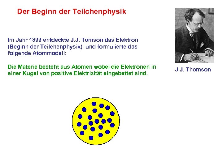 Der Beginn der Teilchenphysik Im Jahr 1899 entdeckte J. J. Tomson das Elektron (Beginn