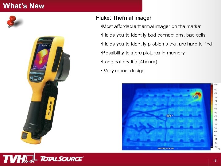 What’s New Fluke: Thermal imager • Most affordable thermal imager on the market •