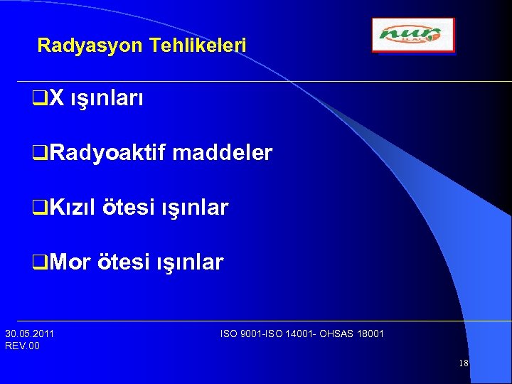 Radyasyon Tehlikeleri q. X ışınları q. Radyoaktif maddeler q. Kızıl ötesi ışınlar q. Mor