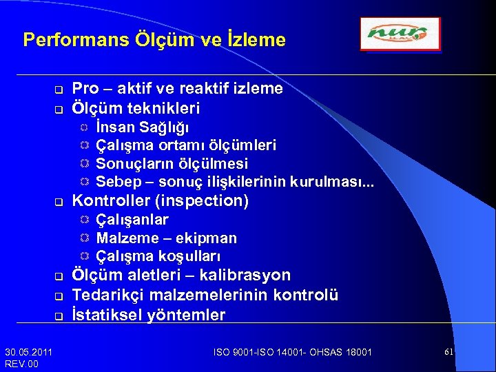 Performans Ölçüm ve İzleme q q Pro – aktif ve reaktif izleme Ölçüm teknikleri