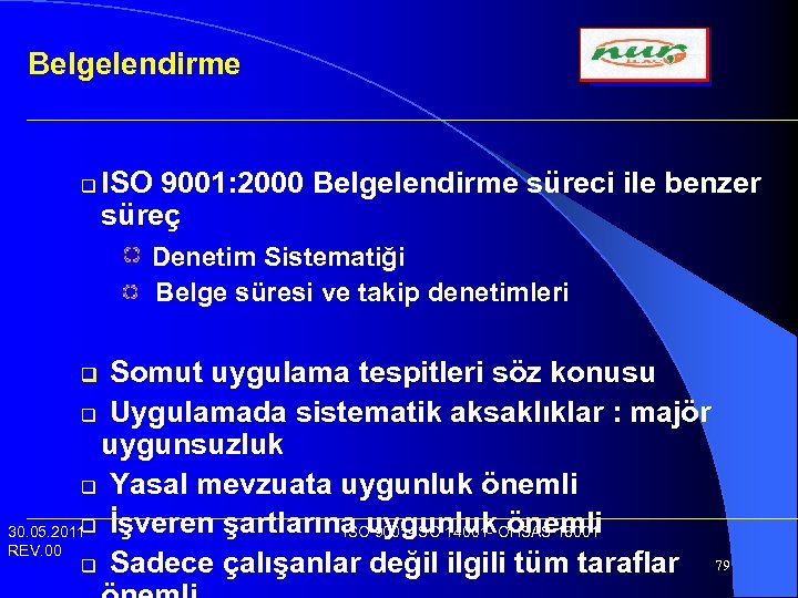 Belgelendirme q ISO 9001: 2000 Belgelendirme süreci ile benzer süreç Denetim Sistematiği Belge süresi