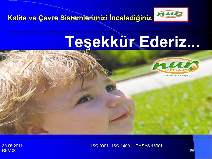 Kalite ve Çevre Sistemlerimizi İncelediğiniz için, Teşekkür Ederiz. . . 30. 05. 2011 REV.