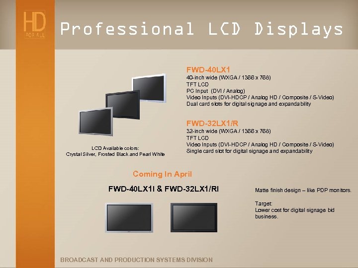 Professional LCD Displays FWD-40 LX 1 40 -inch wide (WXGA / 1366 x 768)