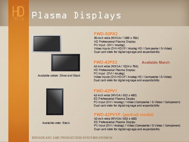 Plasma Displays FWD-50 PX 2 50 -inch wide (WXGA / 1366 x 768) HD